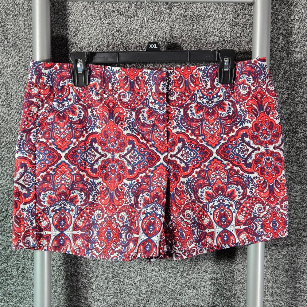 Saint Tropez West Paisley Medallion Shorts Red White Blue Cotton Stretch Size 10